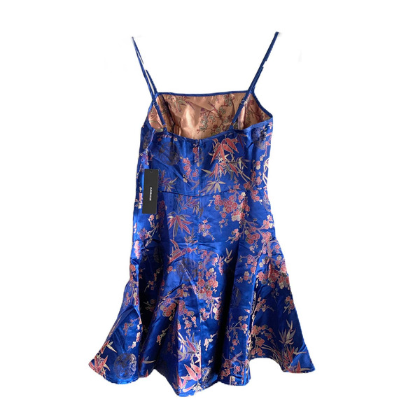 Lulu's Perfect Date Royal Blue Satin Jacquard Sleeveless Mini Dress XL NWT - Picture 5 of 7